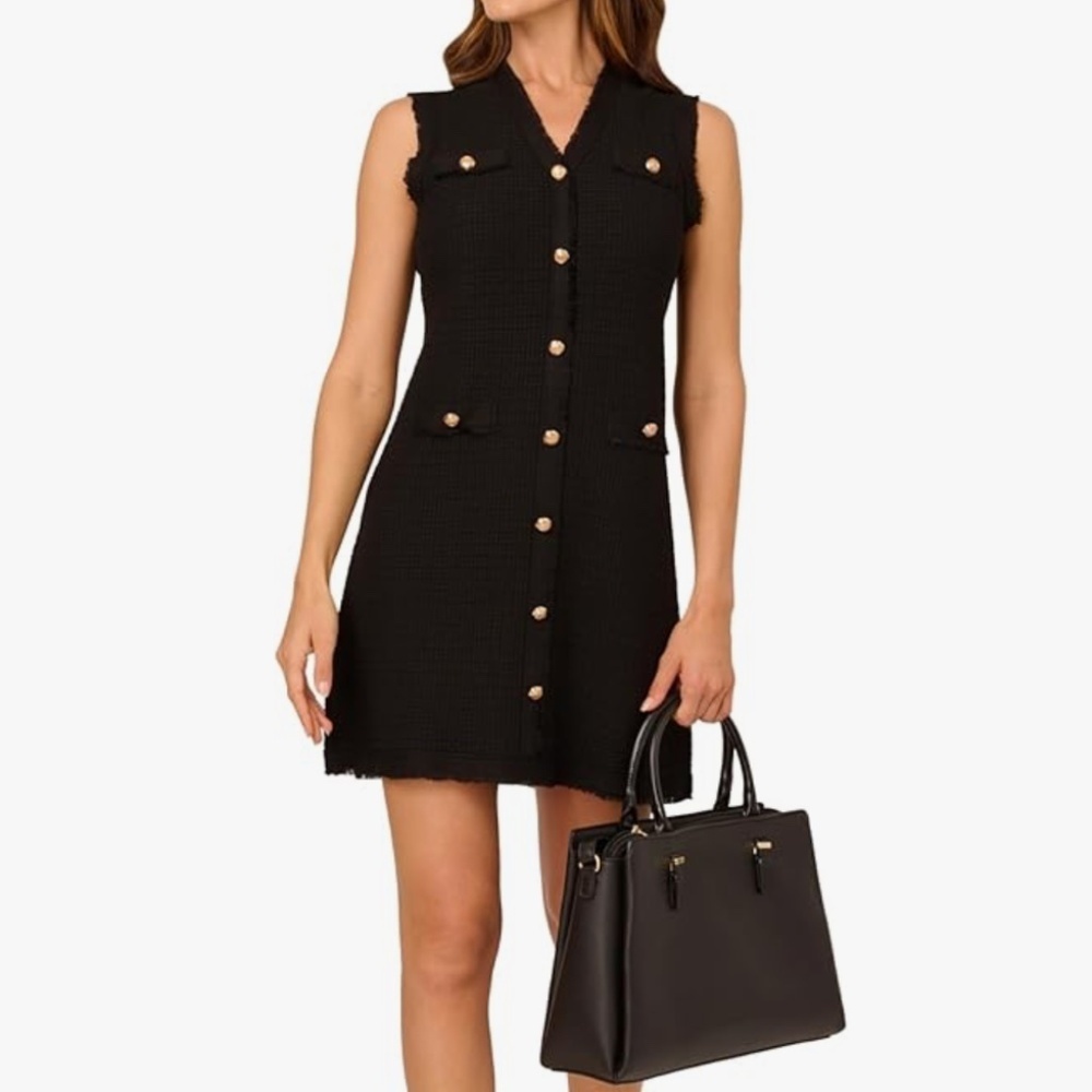 NWT Adrianna Papell Sweater Shift Dress Waffle Knit Sleeveless Mini Length Black